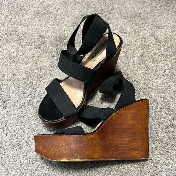 Steve Madden elastic strap wood wedge heels - blondy - Picture 2 of 3